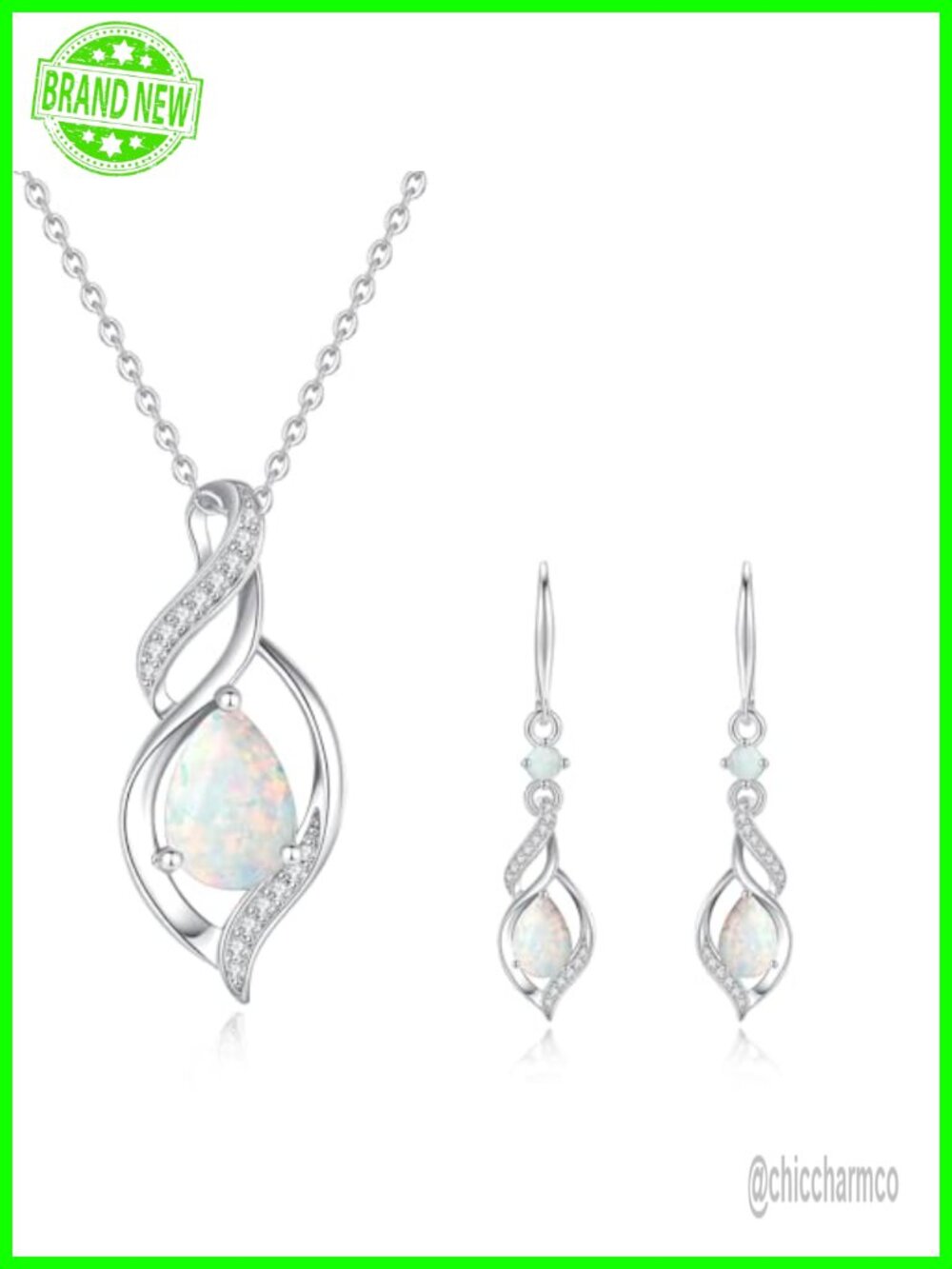 Opal Teardrop Necklace and Earrings Set Fine Jewelry Women October Birthstone